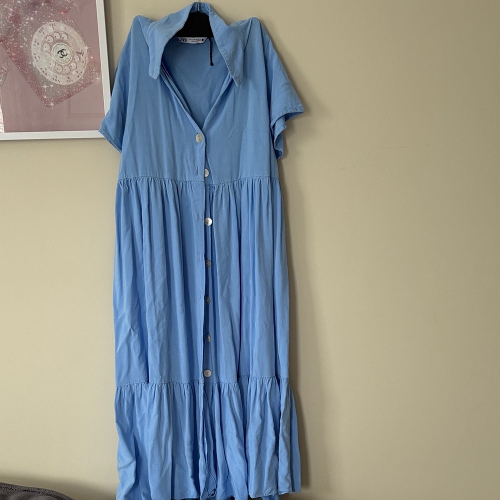 Zara Light Blue Maxi Dress with Buttons